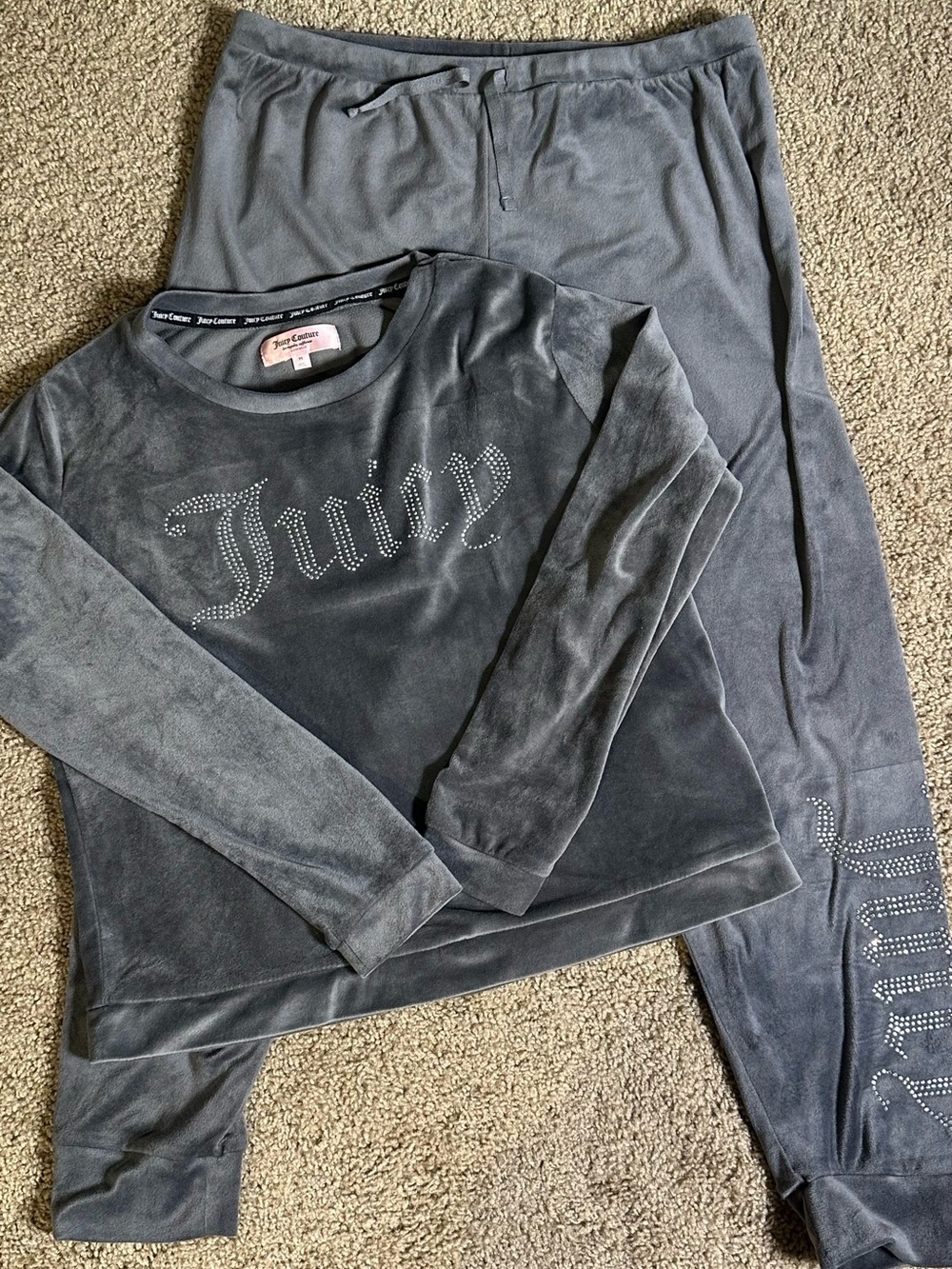 Juicy Couture Gray Velour Pajama Set with Rhinestone Logo